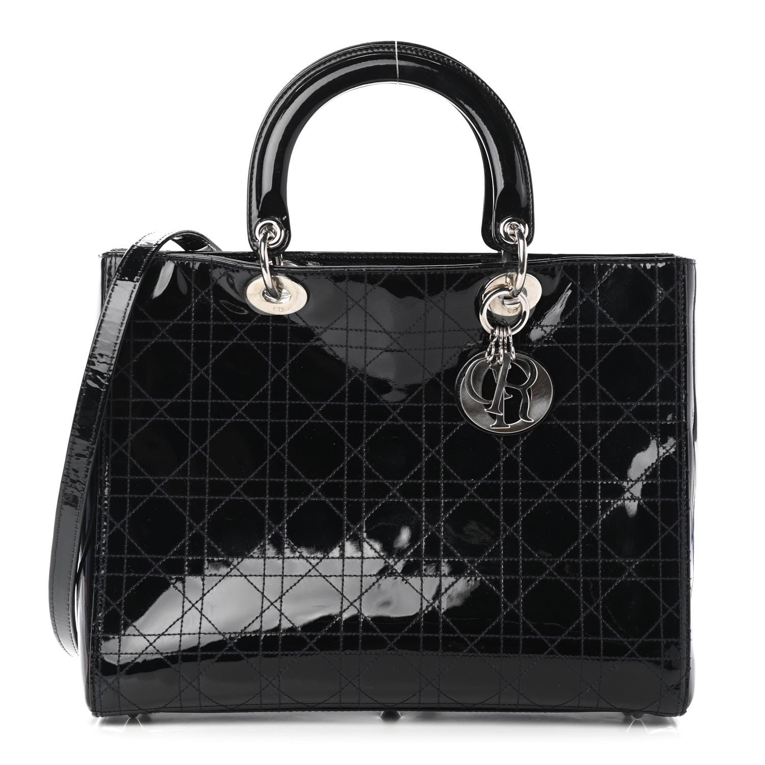 Christian Dior Patent Cannage Stitched Large Lady Dior Dark Navy Blue 1 of 4