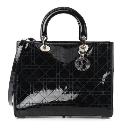 Christian Dior Patent Cannage Stitched Large Lady Dior Dark Navy Blue 1 of 4