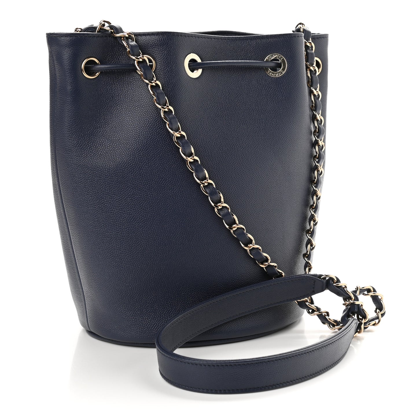 Caviar Deauville Drawstring Bucket Bag Navy