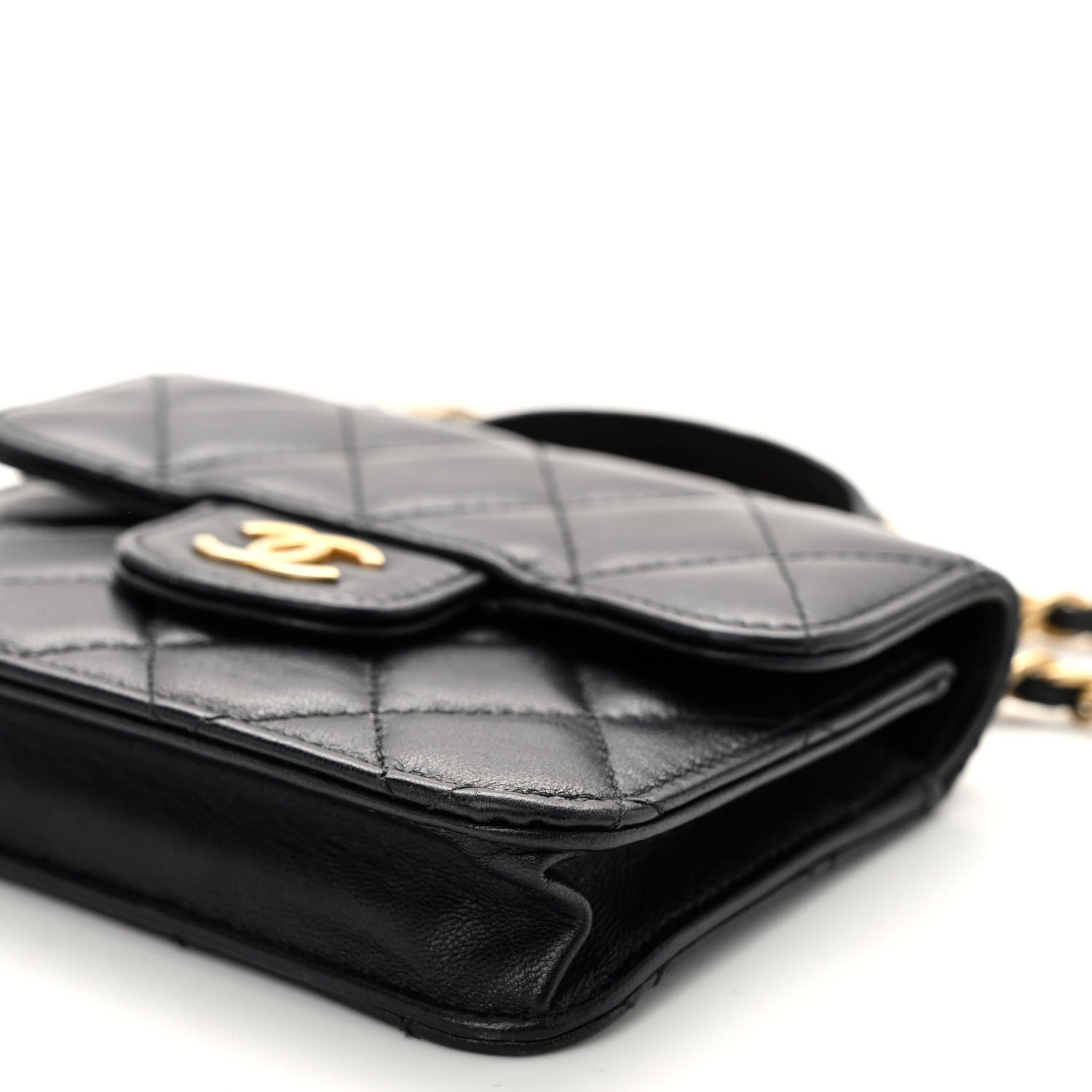 Chanel Lambskin Quilted Top Handle Flap Coin Purse With Chain Black 11 of 11