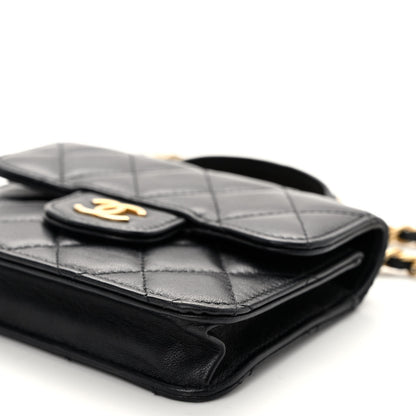 Chanel Lambskin Quilted Top Handle Flap Coin Purse With Chain Black 11 of 11