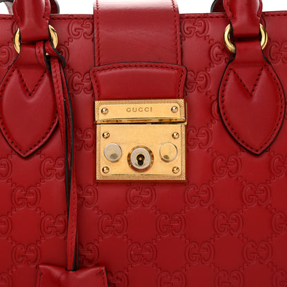 Gucci Guccissima Signature Padlock Double Handle Bag Hibiscus Red 12 of 20
