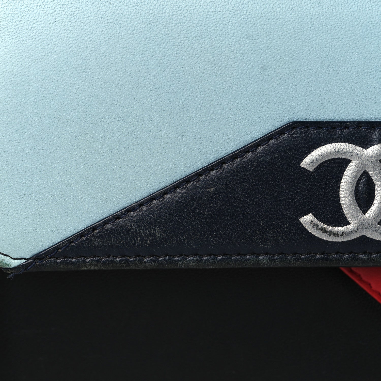 Chanel Lambskin Airlines Wallet On Chain WOC Blue Black Red 12 of 15