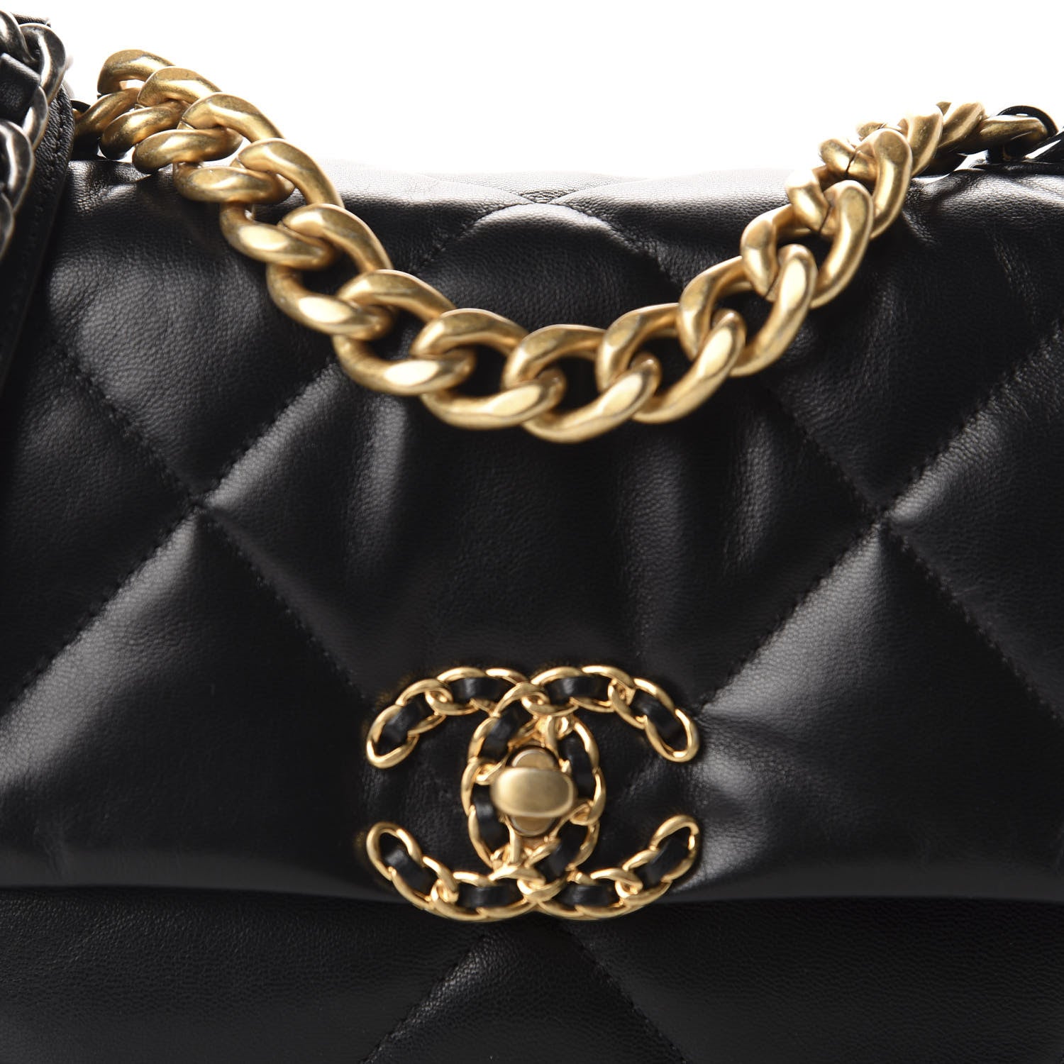 Chanel Shiny Goatskin Quilted Medium 19 Flap Black 10 of 11