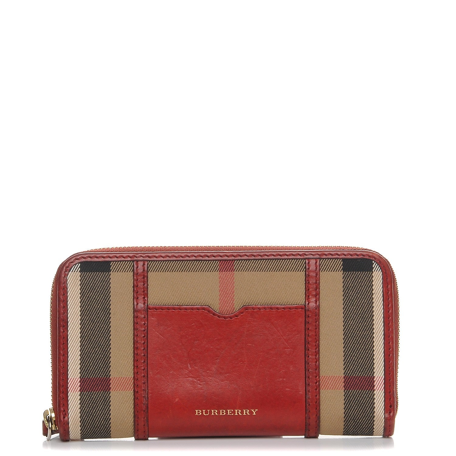 Burberry House Check Large Sartorial Ziggy Zip Around Wallet Military Red 1 of 10