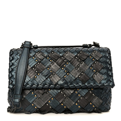 Bottega Veneta Metallic Nappa Intrecciato Fringe Studded Olimpia Bag Blue Black Blue Black 1 of 11