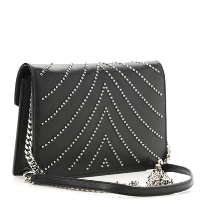 Saint Laurent Calfskin Studded Monogram Envelope Chain Wallet Black 2 of 9