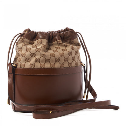 Gucci Monogram Textured Calfskin Horsebit 1955 Drawstring Bucket Bag Beige Brown Sugar 3 of 9