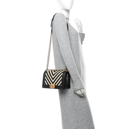 Chanel Fabric Chevron Braided Medium Boy Flap Black White 2 of 13