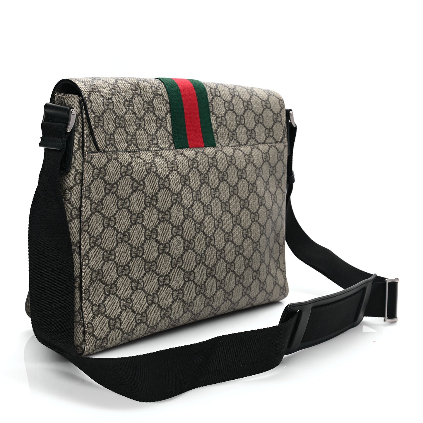 GG Supreme Monogram Web Flap Messenger Bag Black