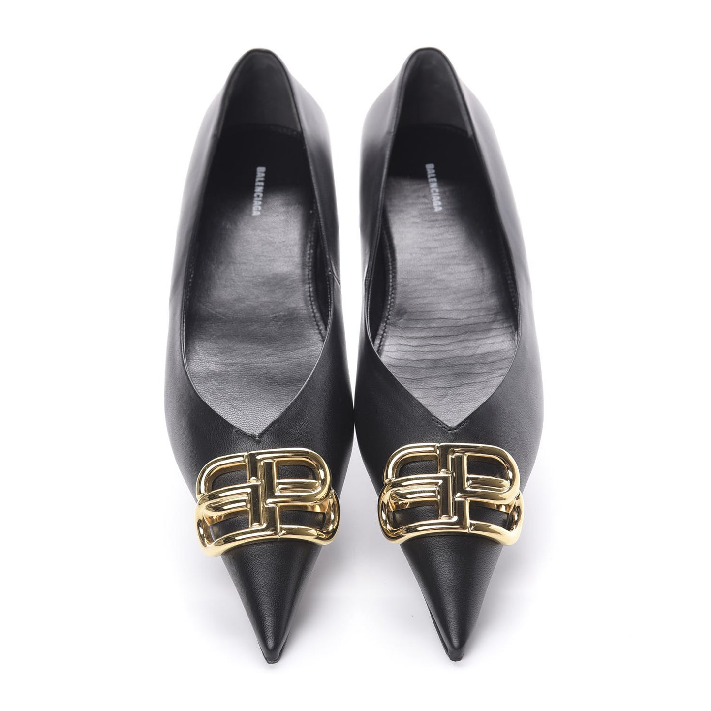 Calfskin BB Knife Pointy Toe Ballerina Flats 38 Black