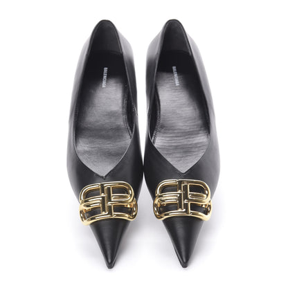Balenciaga Calfskin BB Knife Pointy Toe Ballerina Flats 38 Black 5 of 12