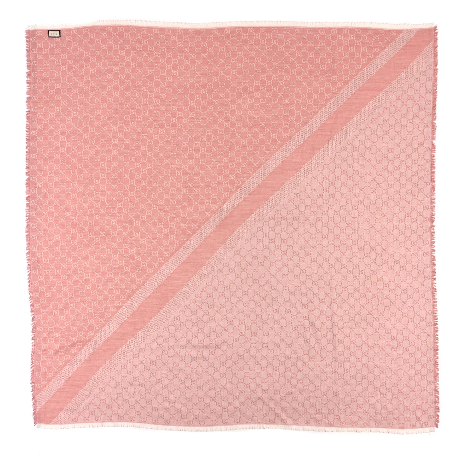 Gucci Wool Silk Monogram GGWeb Fringe Shawl Rose Ivory 1 of 3