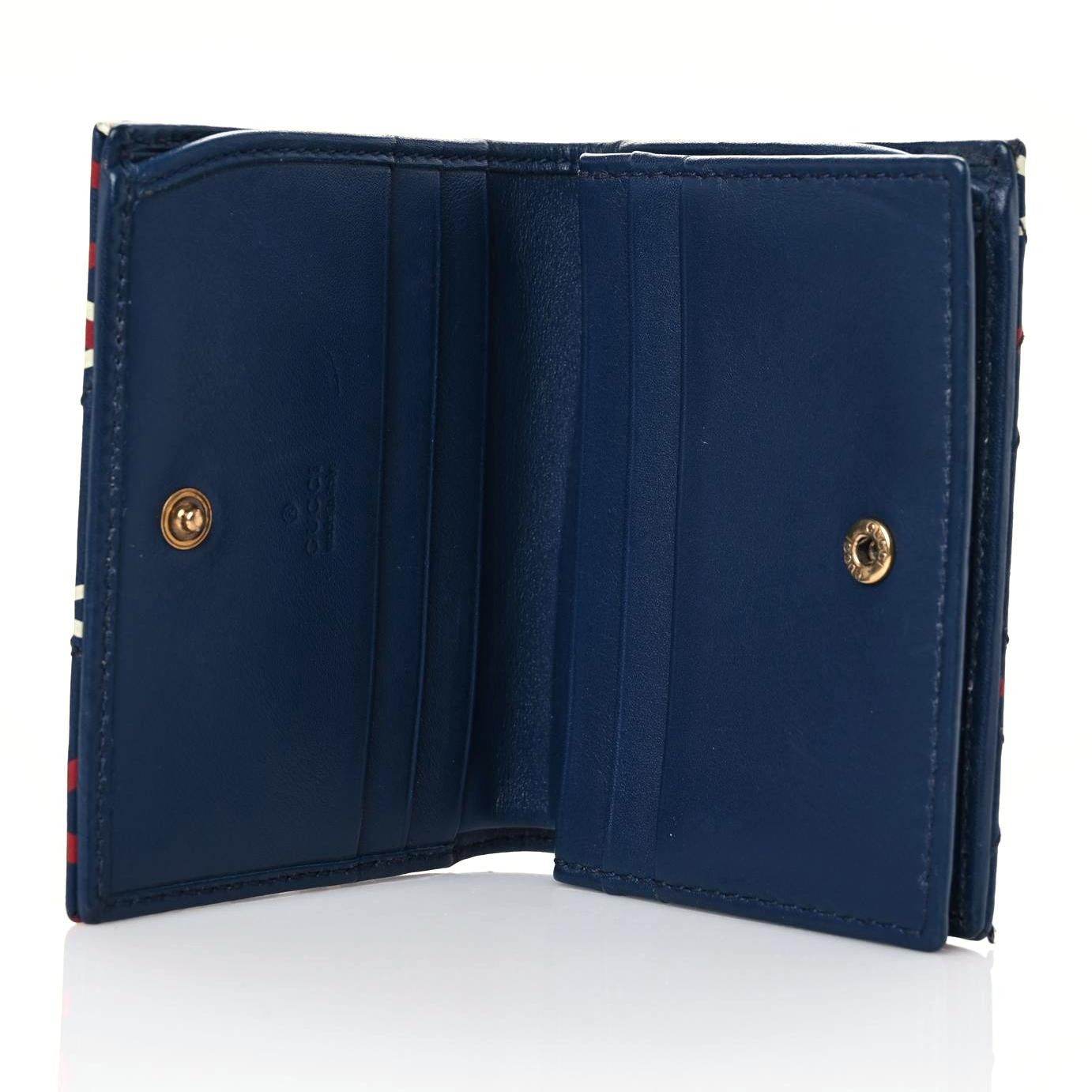 Calfskin Matelasse GucciGhost GG Marmont Card Case Blue Agata Hibiscus Red