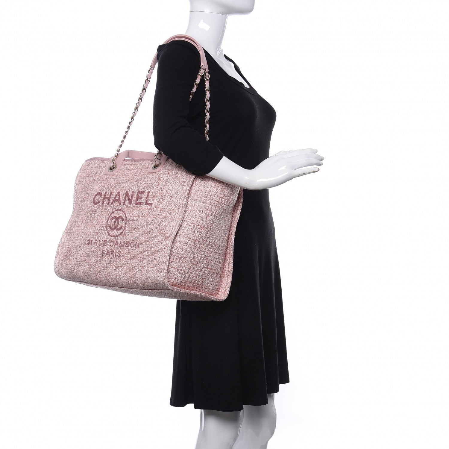 Chanel Lurex Boucle Deauville Medium Tote Pink 1 of 8