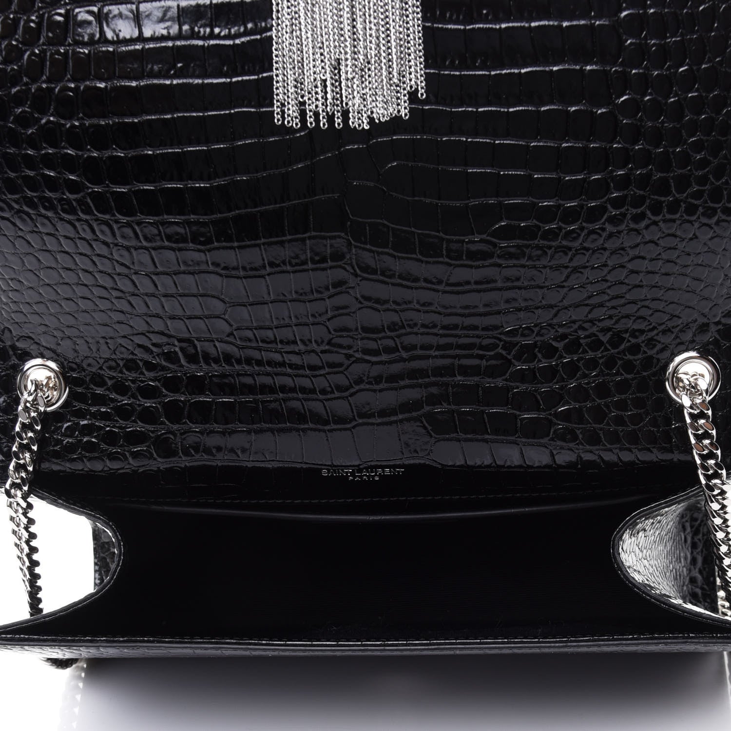 Saint Laurent Calfskin Crocodile Embossed Medium Classic Monogram Kate Tassel Satchel Black 4 of 4