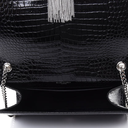 Saint Laurent Calfskin Crocodile Embossed Medium Classic Monogram Kate Tassel Satchel Black 4 of 4