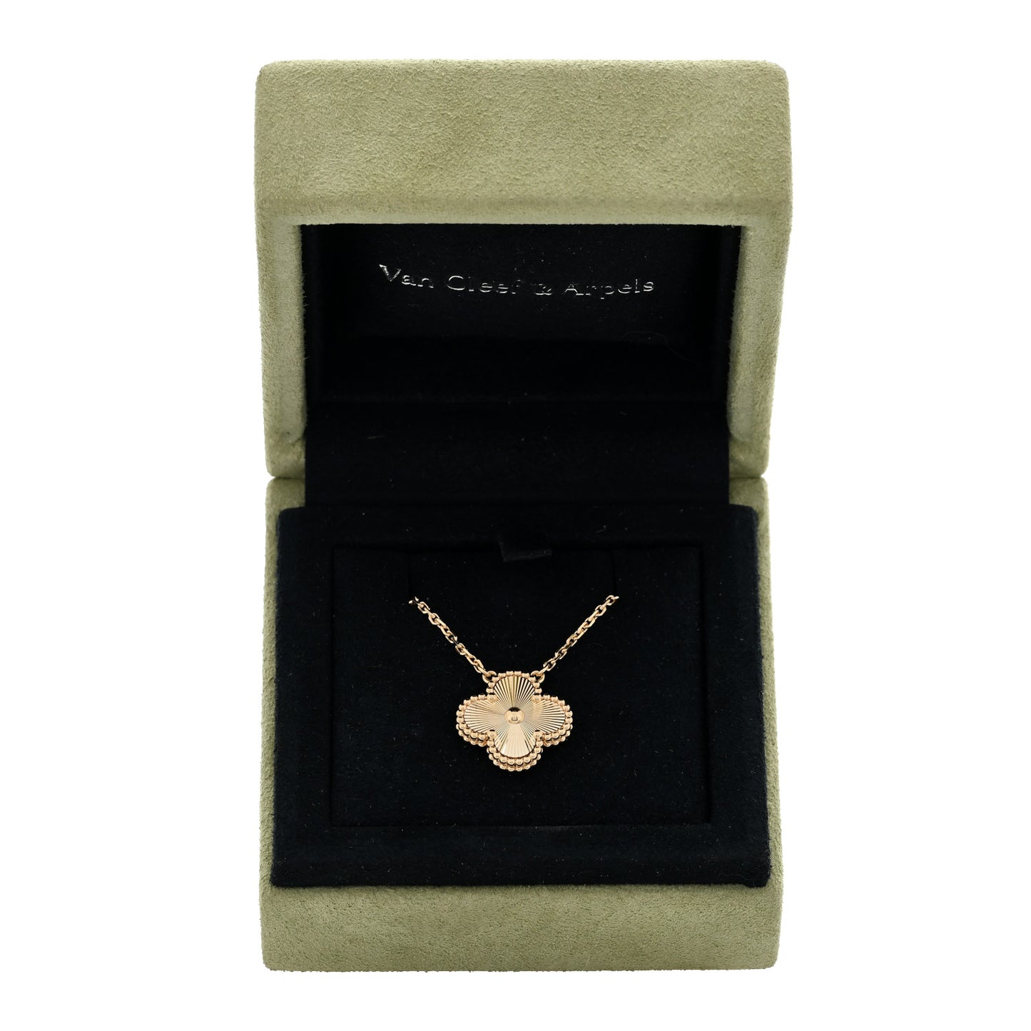 18K Yellow Gold Guilloche Vintage Alhambra Pendant Necklace