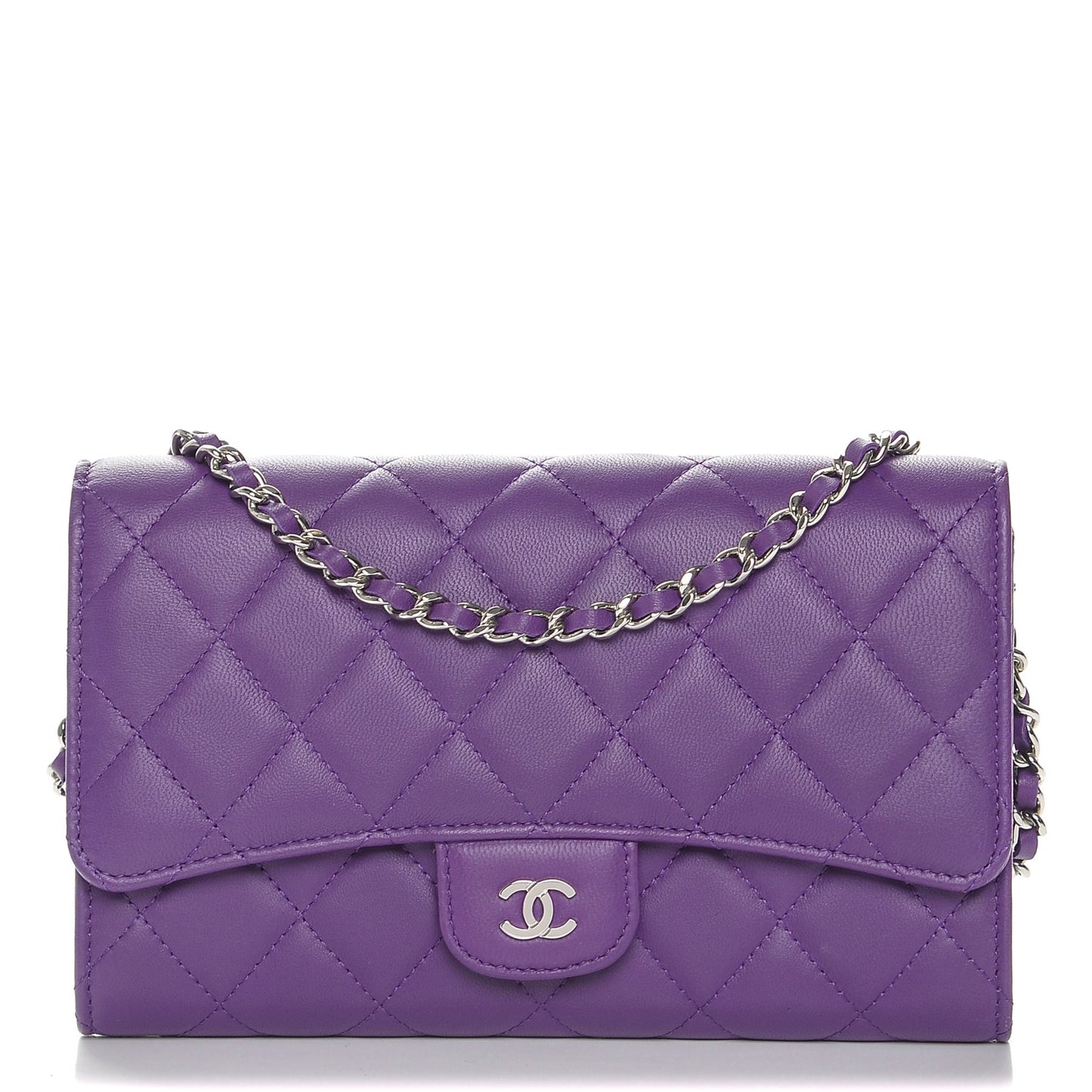 Lambskin Quilted Wallet on Removable Chain Purple
