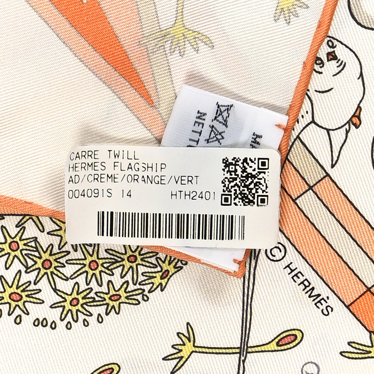 Silk Flagship Scarf 90 Creme Orange Vert