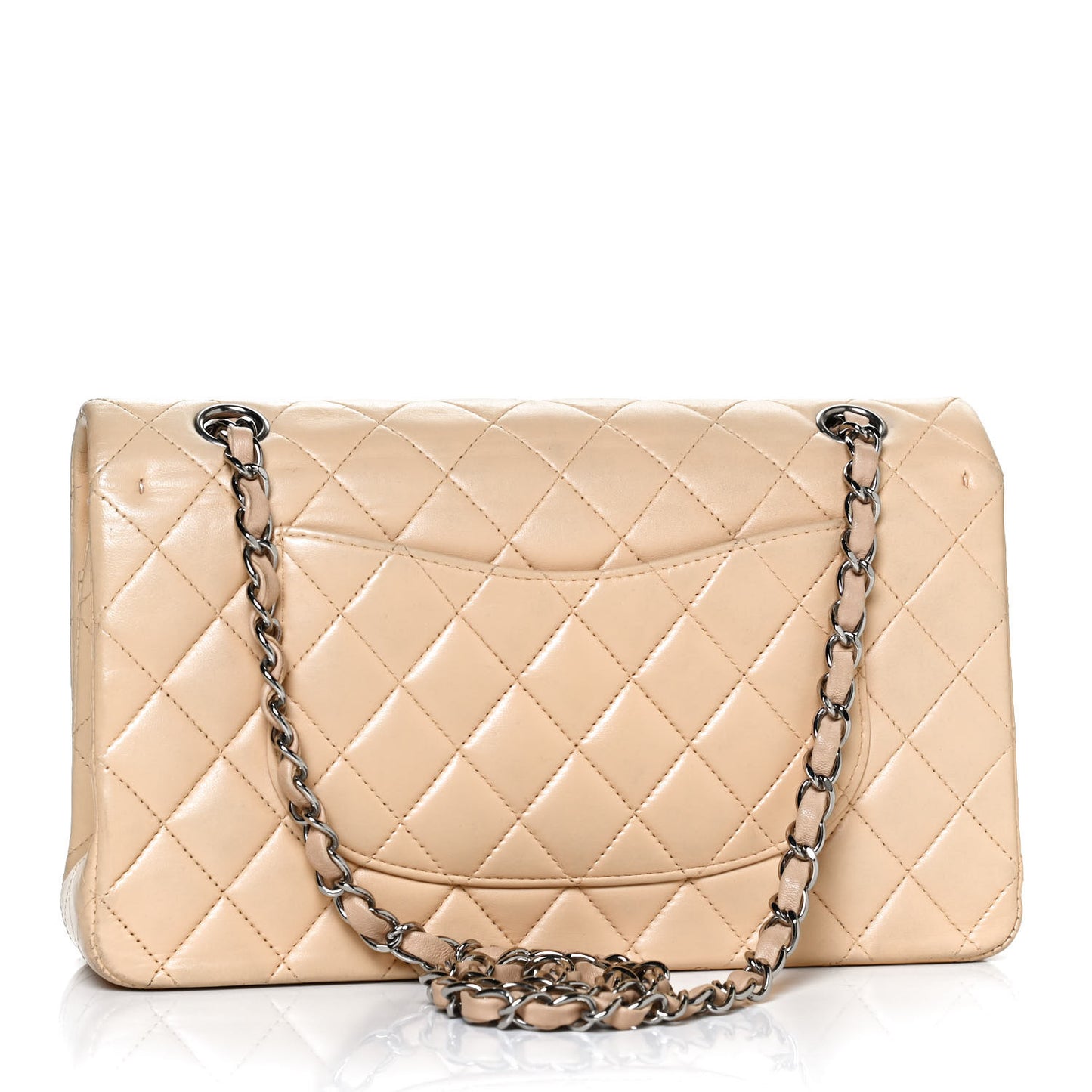Lambskin Quilted Medium Double Flap Beige
