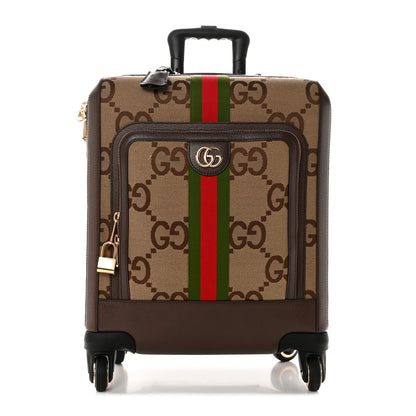 Gucci Monogram Jumbo GG Textured Dollar Calfskin Web Small Savoy Cabin Trolley Camel Ebony New Acero 1 of 11