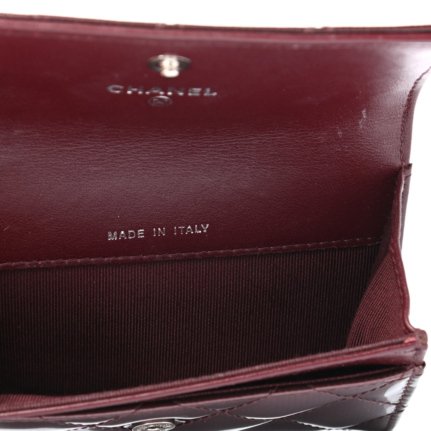Chanel Striated Patent Quilted Flap Card Holder Burgundy 5 of 7