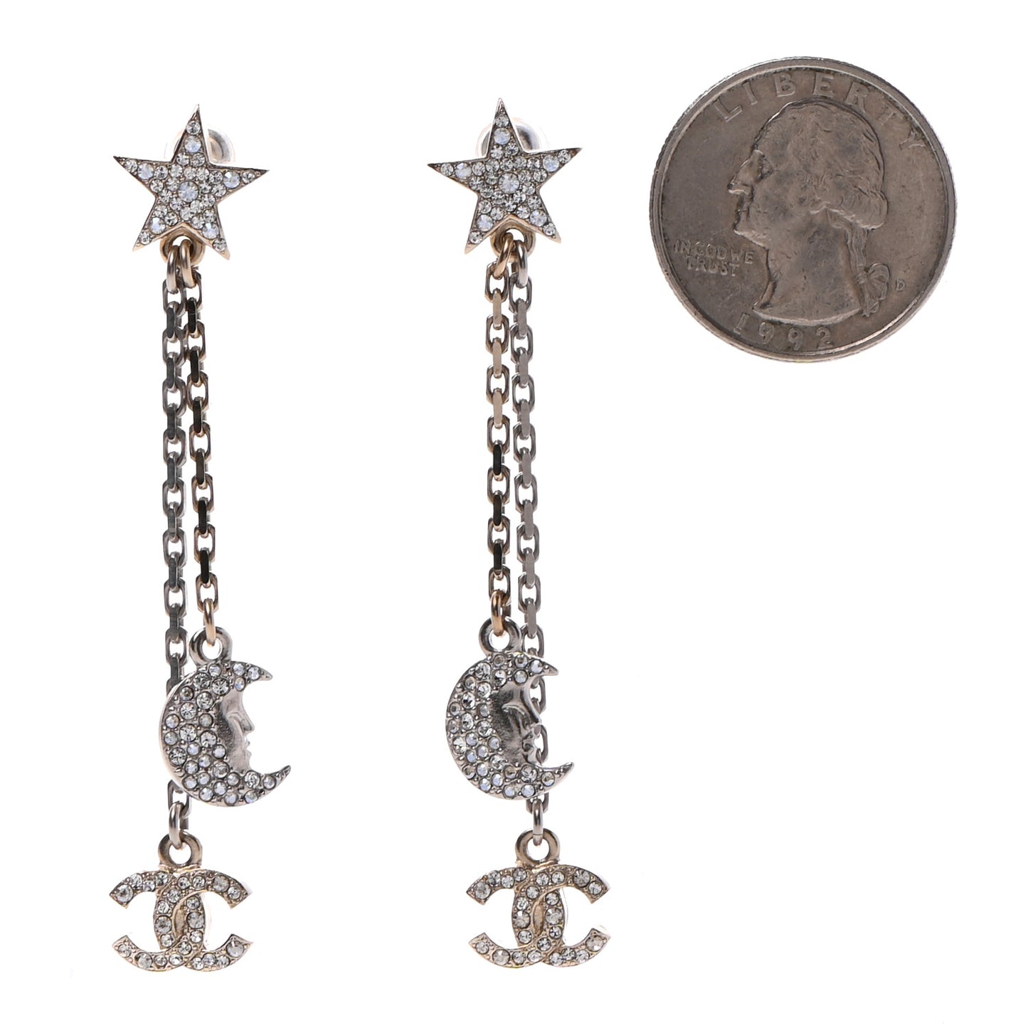 Crystal CC Star Moon Dangle Earrings Silver Gold