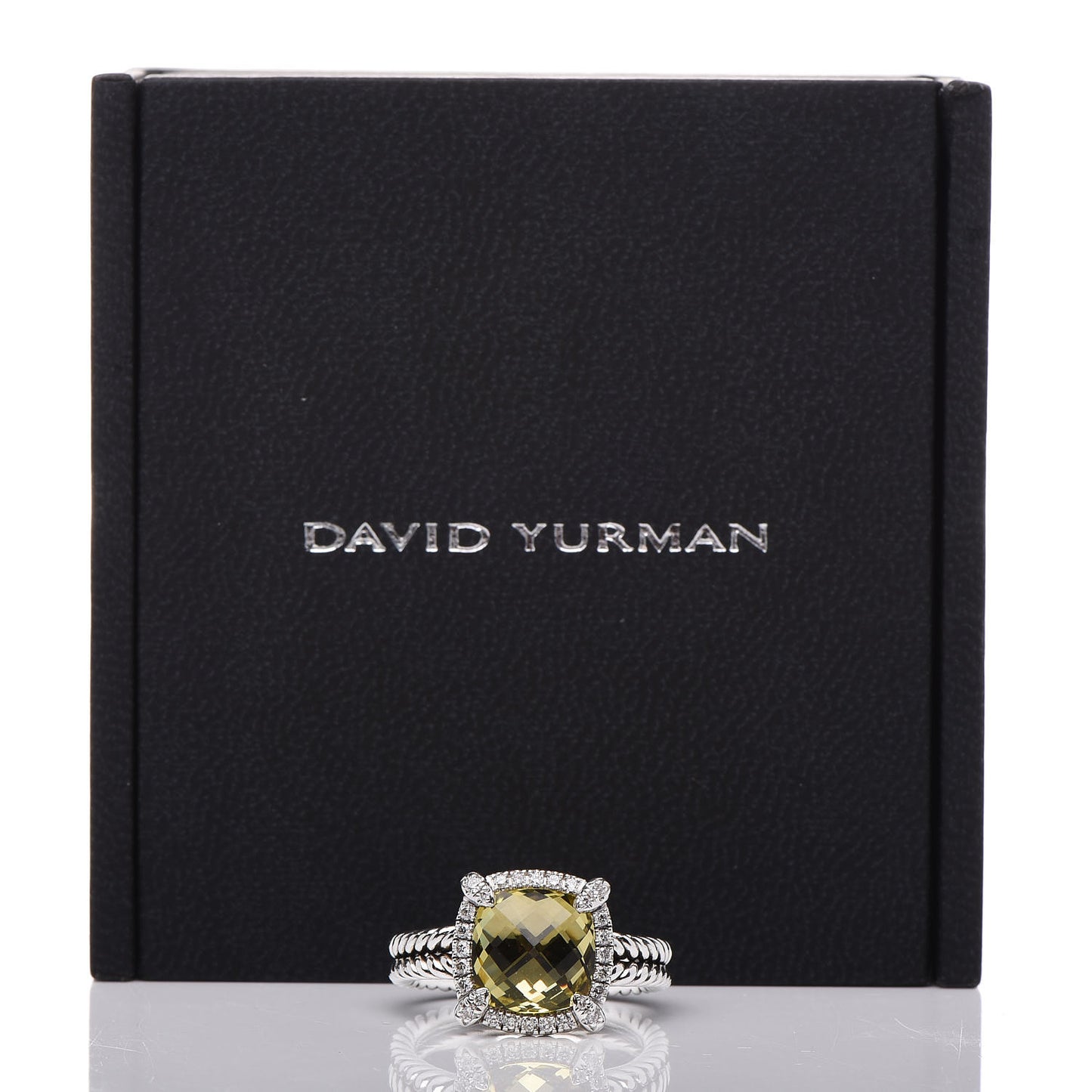 Sterling Silver Diamond Lemon Citrine 9mm Chatelaine Pave Bezel Ring 51 5.75