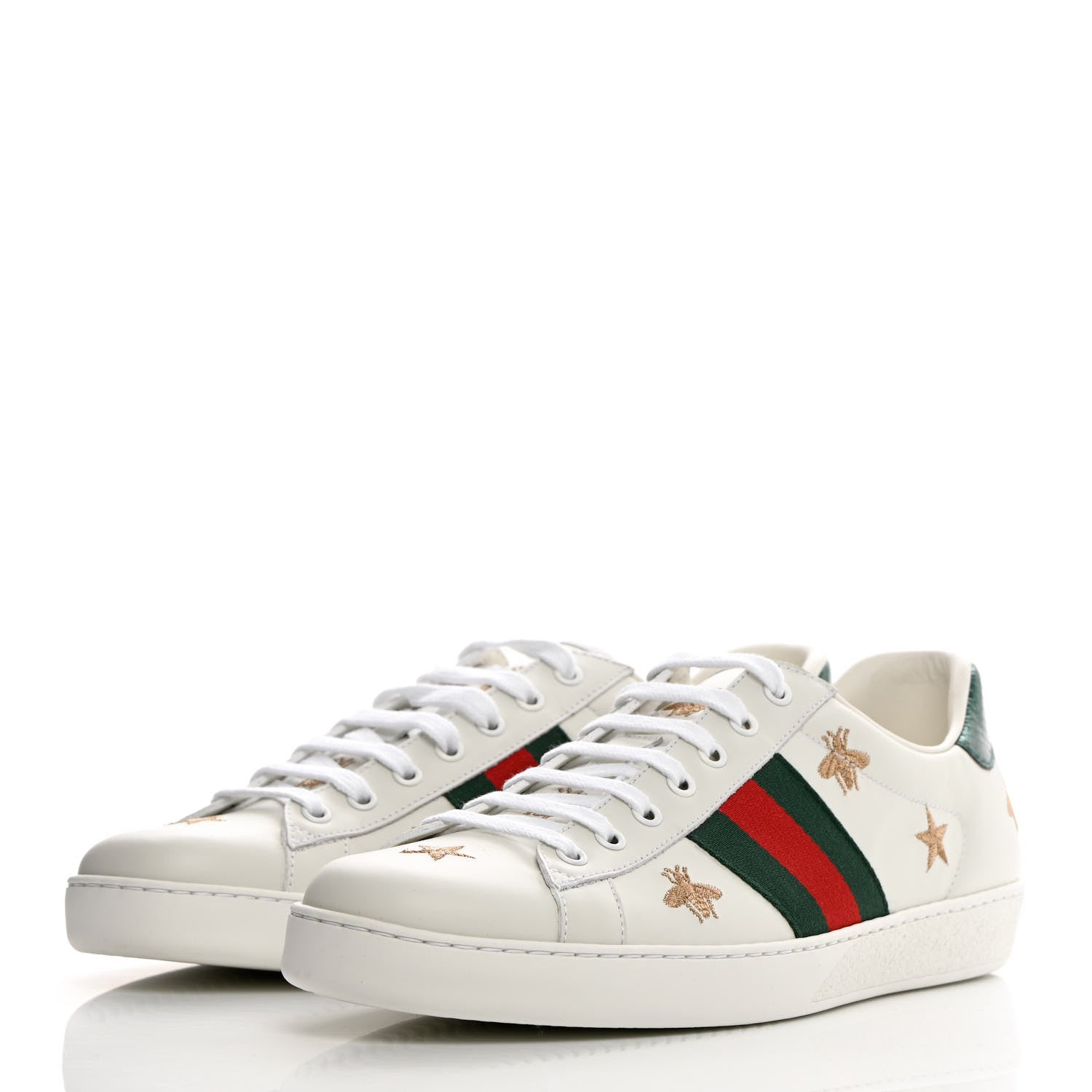 Gucci Calfskin Ayers Web Bee Star Embroidered Mens Ace Sneakers 10 White Green 3 of 14