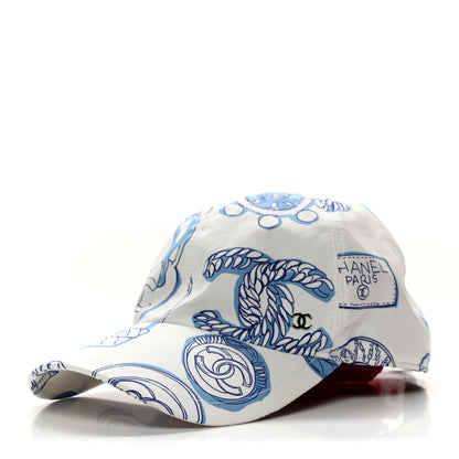 Chanel Cotton CC Print Cap Hat White Blue 1 of 8