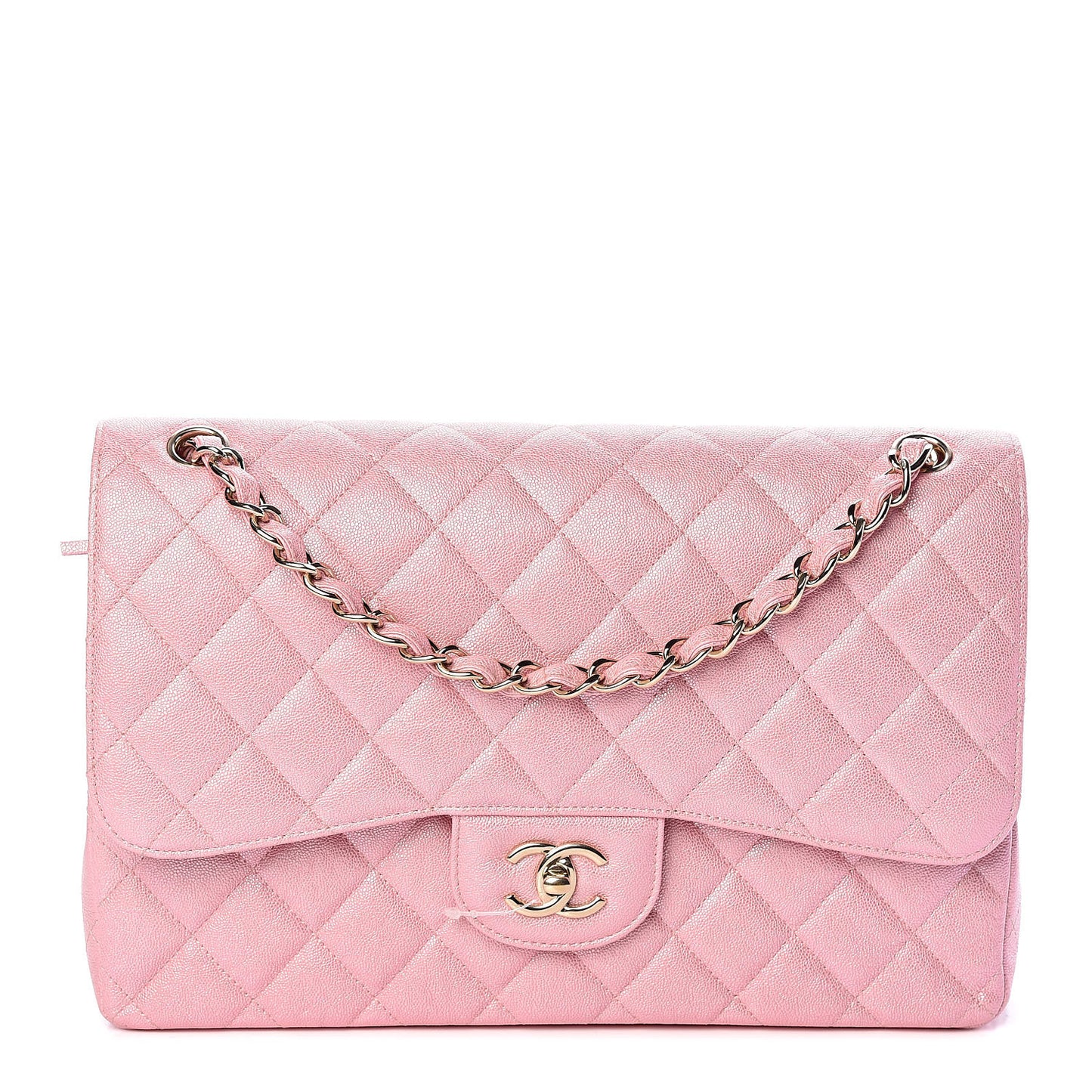 Iridescent Caviar Quilted Jumbo Double Flap Rose Pink