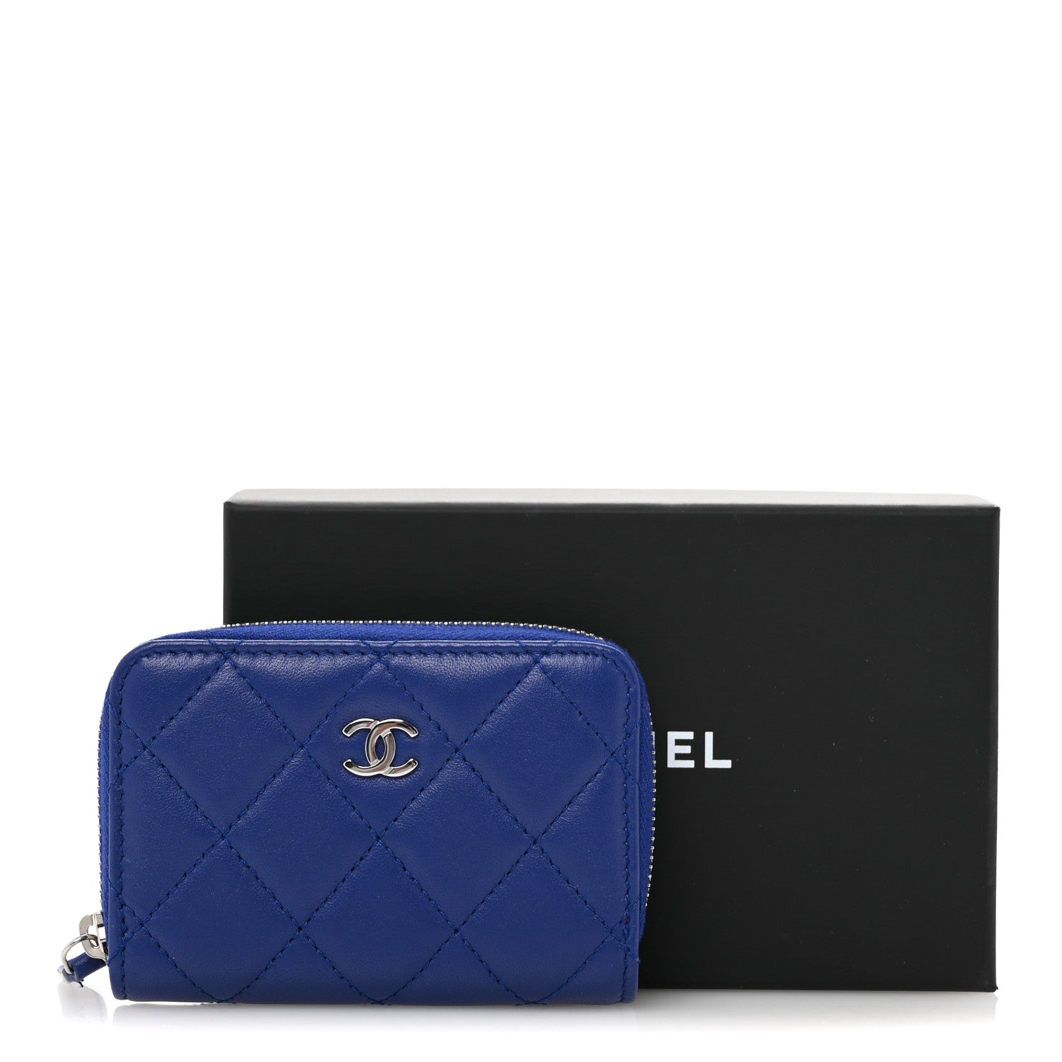 Chanel Lambskin Quilted Zip Around Coin Purse Wallet Blue 11 of 11