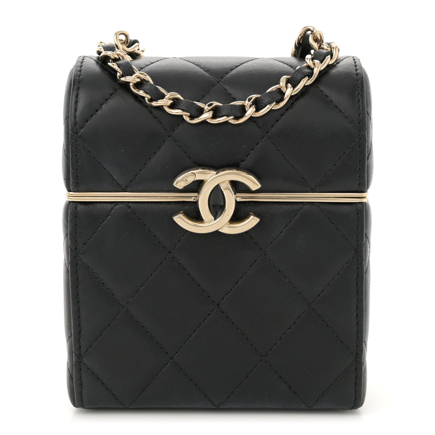Lambskin Quilted Small Box With Chain Black