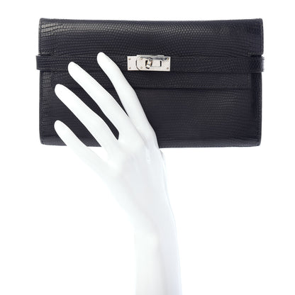 Hermes Lizard Kelly Longue Wallet Black 2 of 6