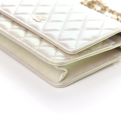 Chanel Iridescent Lambskin Quilted Wallet On Chain WOC Ivory 10 of 11
