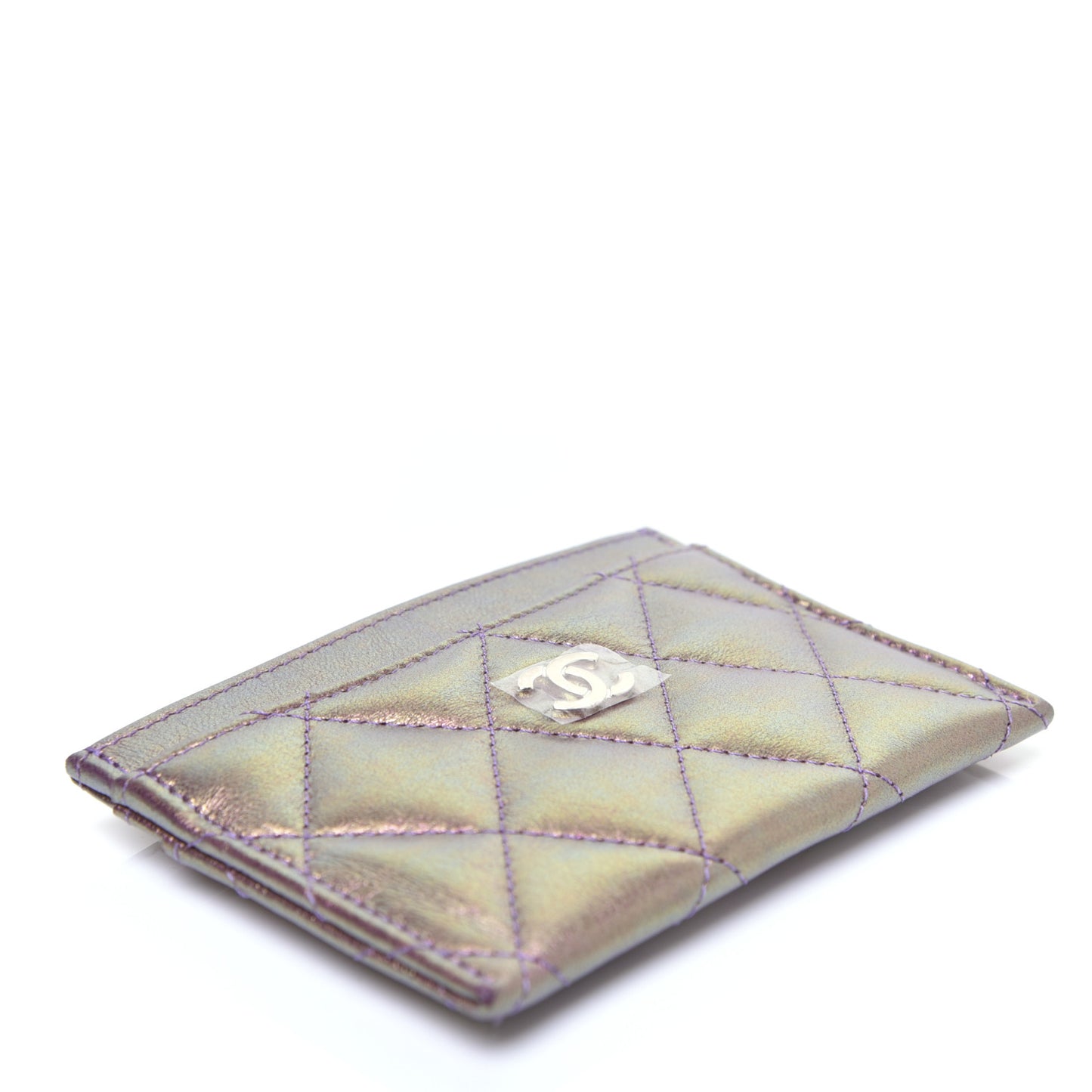 Iridescent Lambskin Quilted Card Holder Purple