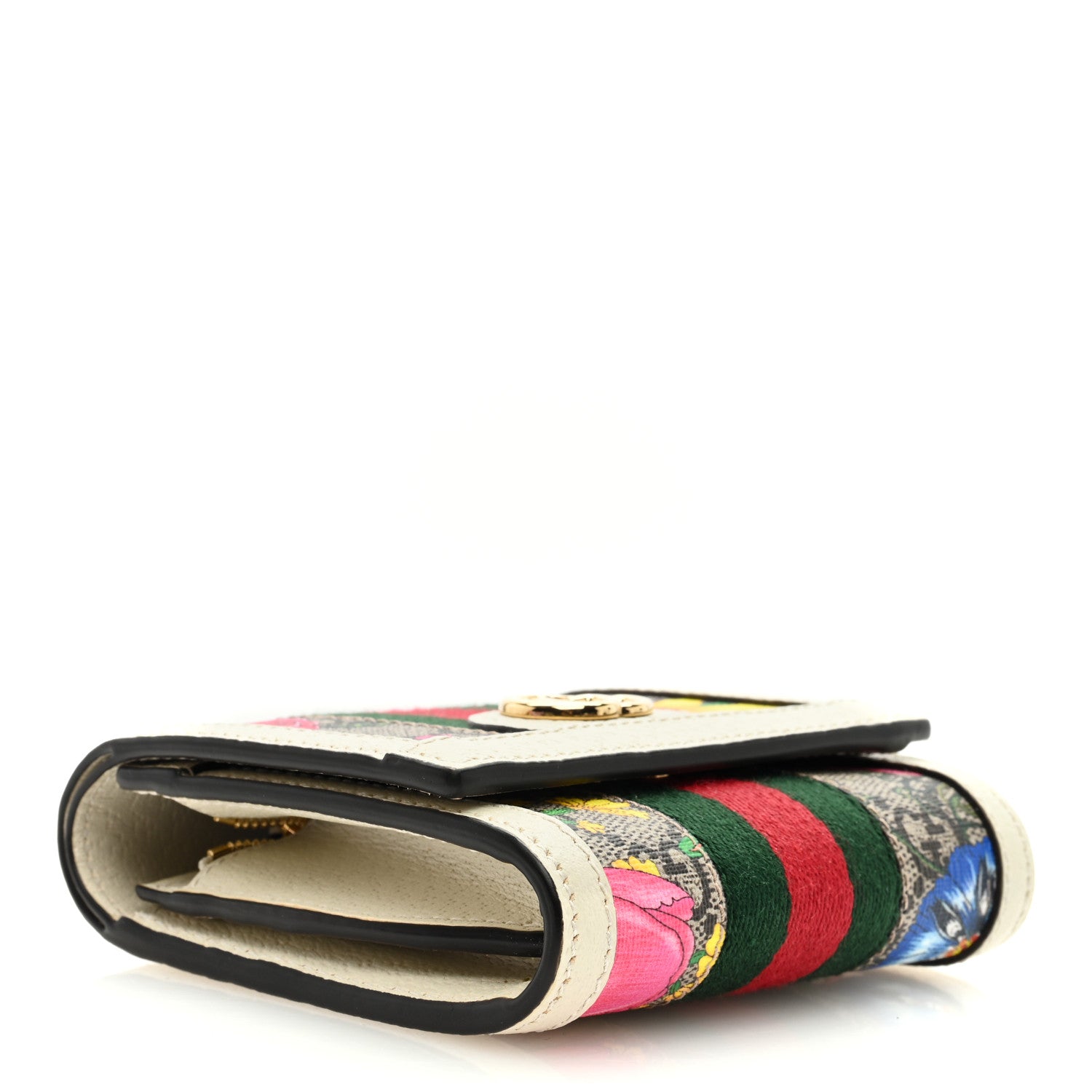 Gucci GG Supreme Monogram Flora Textured Calfskin Web Ophidia Card Case Wallet Beige Ebony Multicolor Mystic White 4 of 6