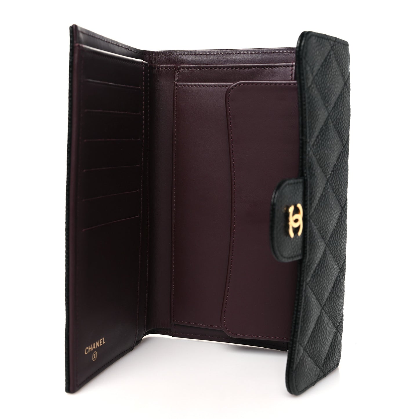Caviar Quilted Large Flap Wallet Black