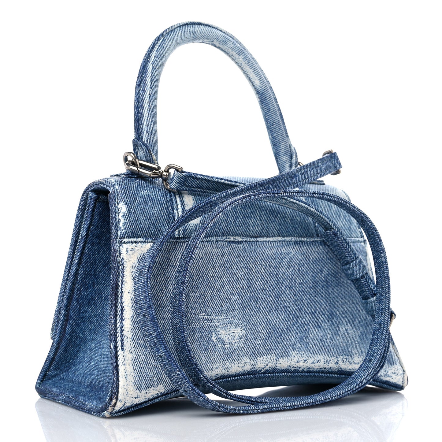 Nappa Denim Printed Small Hourglass Top Handle Bag Denim Blue