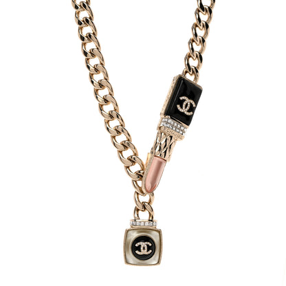 Chanel Metal Strass Pearl Lipstick Necklace Pink Gold 1 of 5