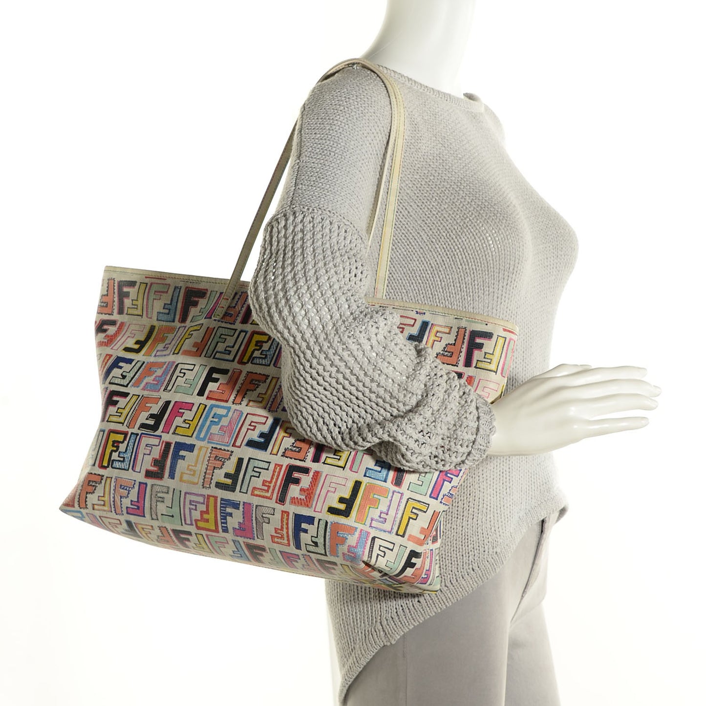 Zucca Spalmati FF Multicolor Medium Roll Tote Multicolor White