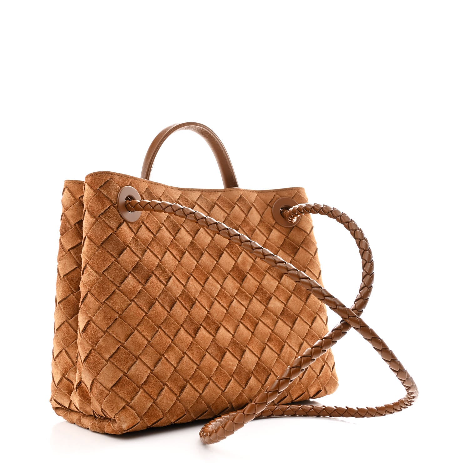 Bottega Veneta Suede Intrecciato Small Andiamo Shoulder Bag Amber