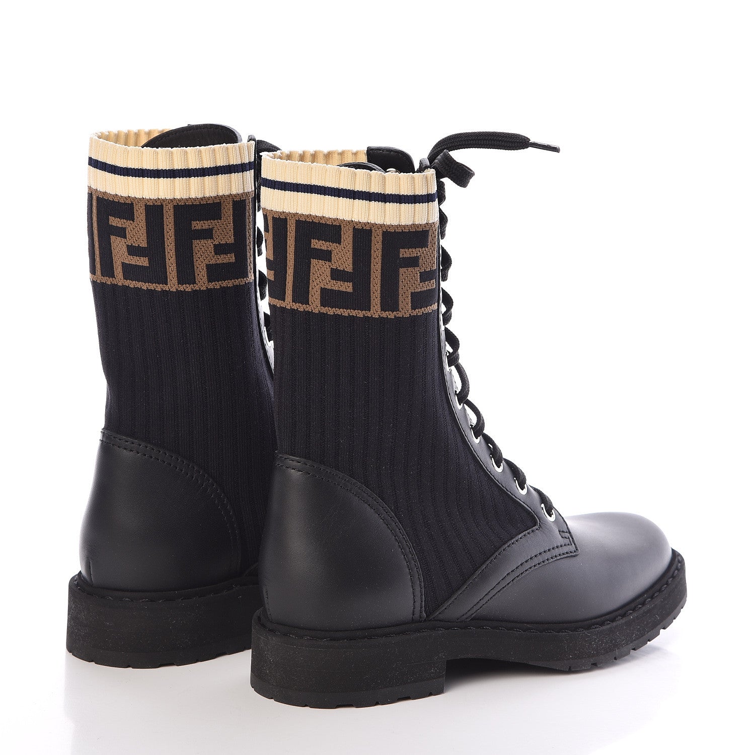 Fendi Calfskin Stretch Fabric Rockoko Biker Boots 35.5 Tobacco Black Marino 4 of 7