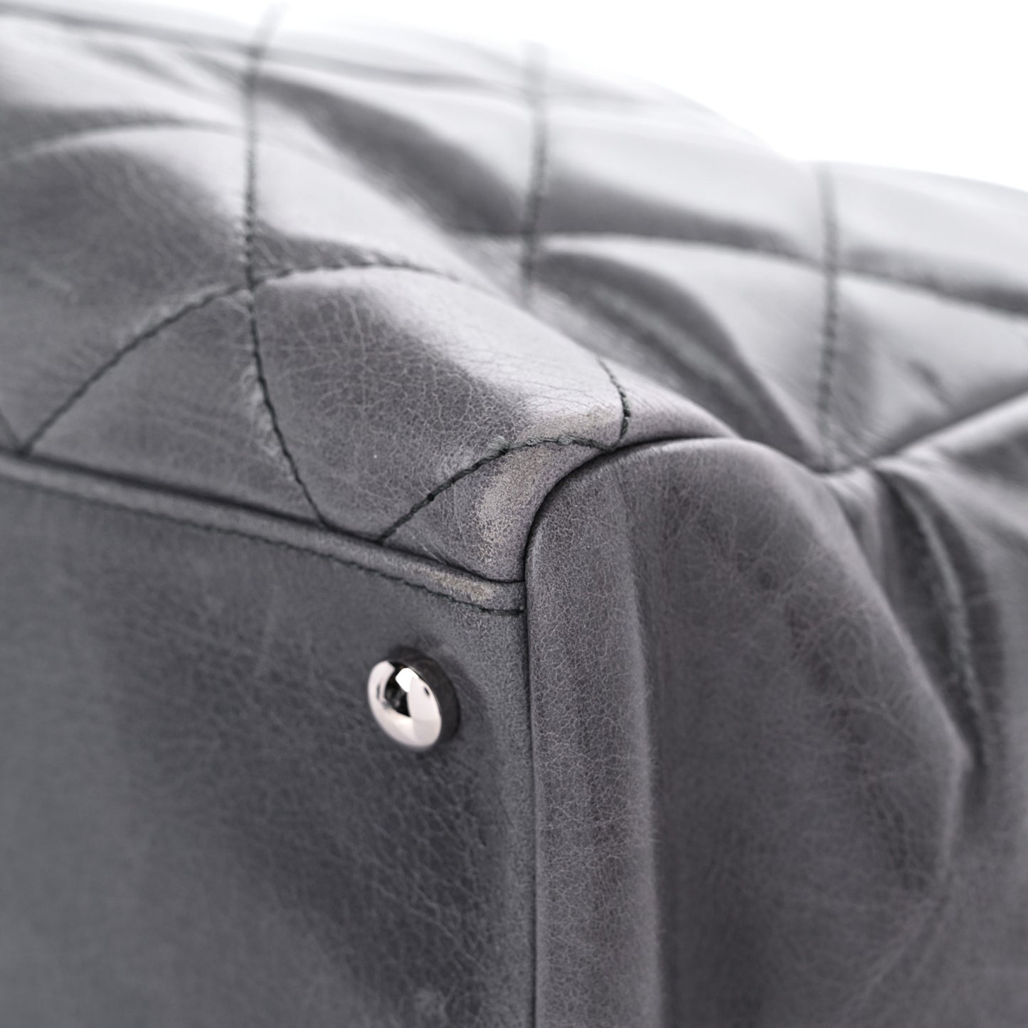 Glazed Calfskin Quilted Large CC Delivery Tote Grey