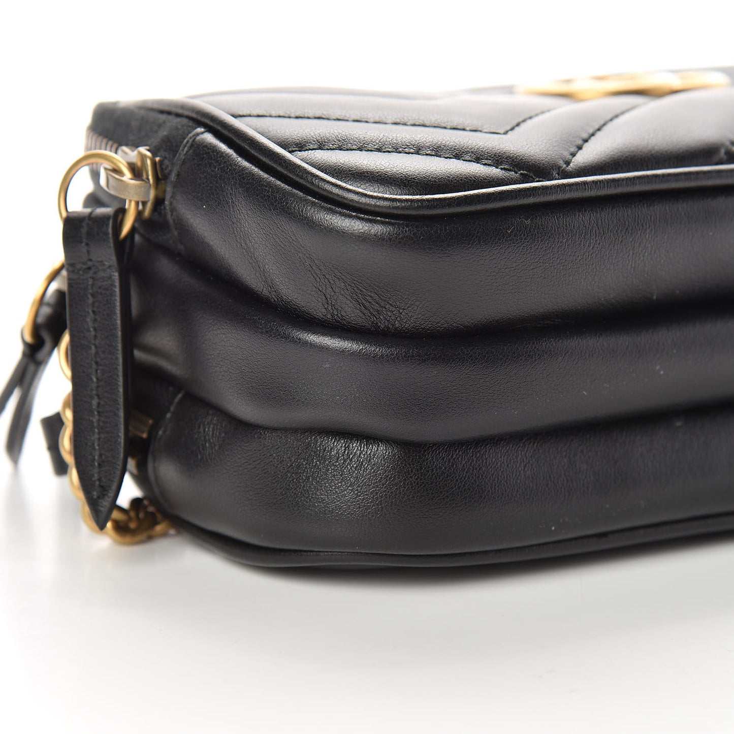 Calfskin Matelasse Mini GG Marmont Chain Crossbody Bag Black