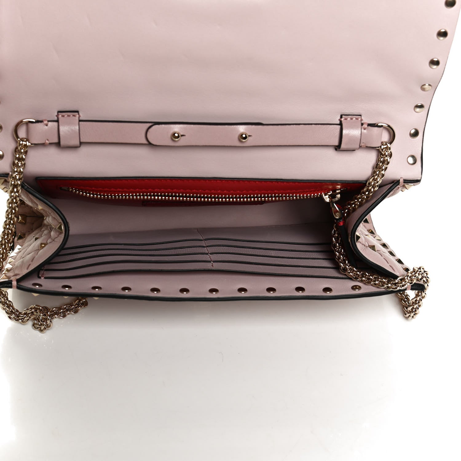 Valentino Garavani Nappa Rockstud Spike Wallet on Chain Water Rose 5 of 10