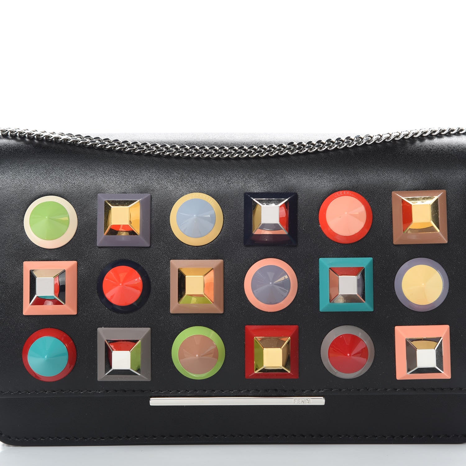 Fendi Vitello Liberty Studded Tube Wallet On Chain Black Multicolor 8 of 11