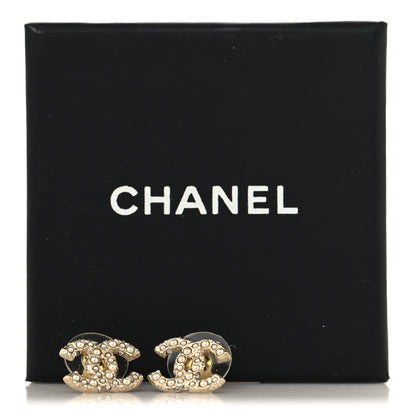 Chanel Metal Graduated Pearl Crystal CC Earrings Light Gold 5 of 5