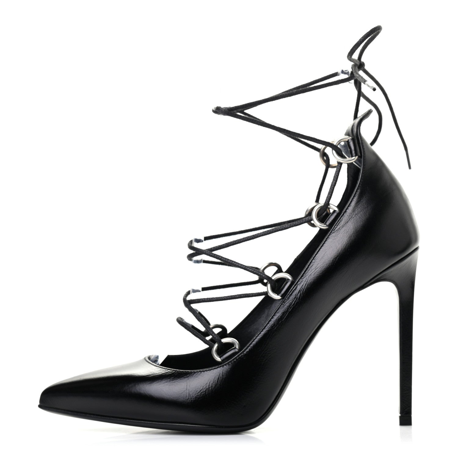 Saint Laurent Shiny Calfskin Paris 105 Lace Up Pumps 35.5 Black 1 of 7
